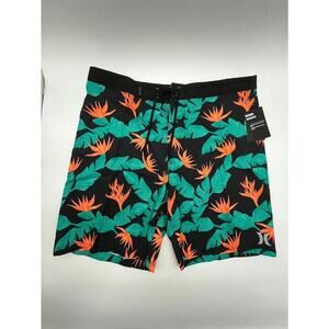 Hurley Mens 36 Boardshorts 20” Tropical Floral Swim Shorts Black Green Orange